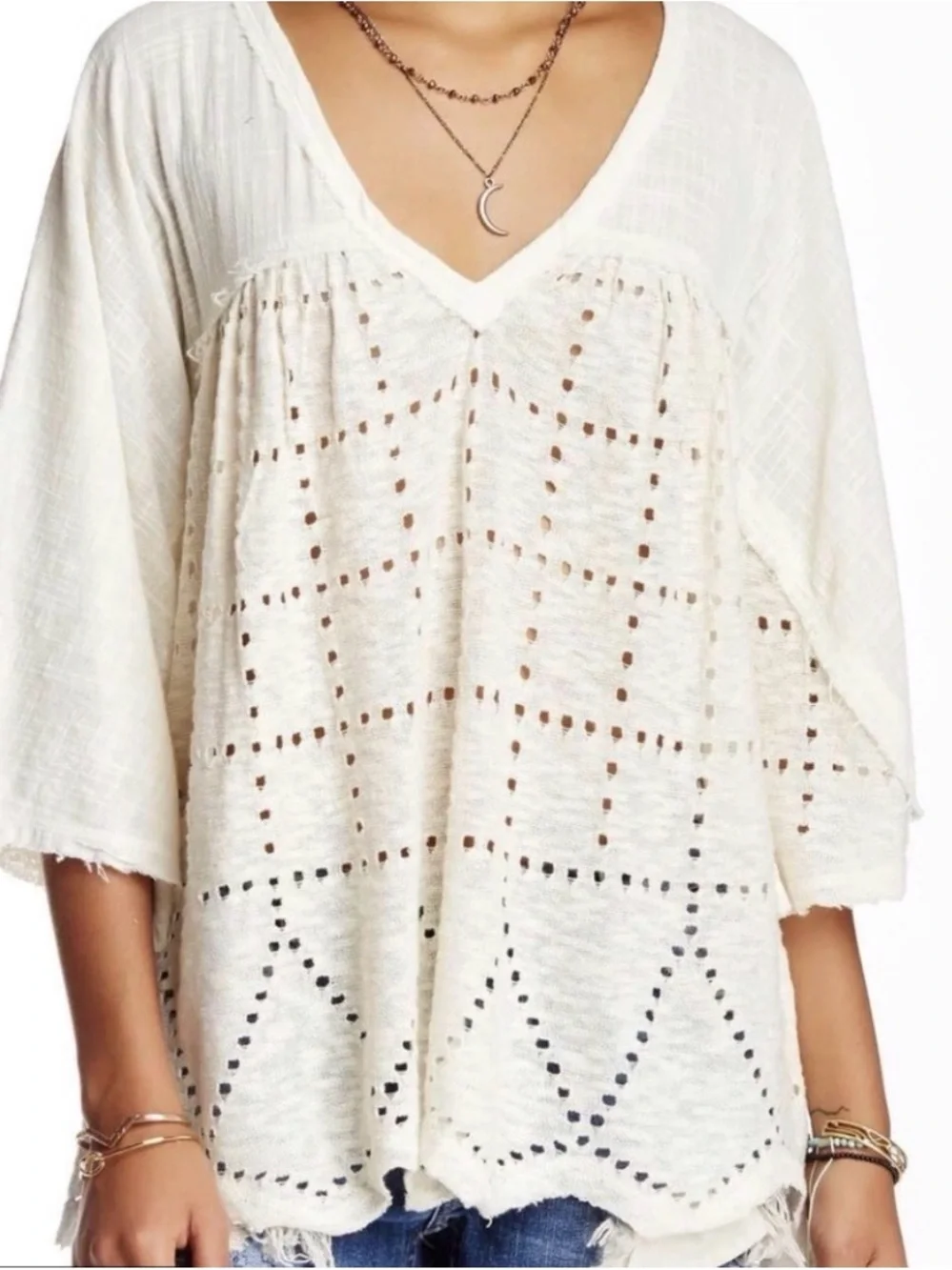Free People Summer Lovin Top Blouse Linen Blend Frayed Trim M Raw Hem Distressed
